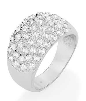 RHODIUM PLATED RING WITH ZIRCONIA