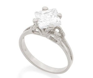 RHODIUM PLATED RING WITH ZIRCONIA