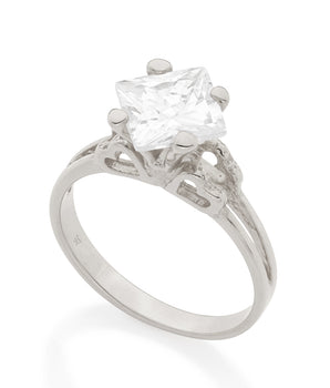 RHODIUM PLATED RING WITH ZIRCONIA