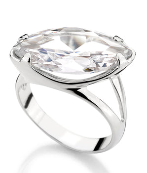 RHODIUM PLATED RING WITH ZIRCONIA