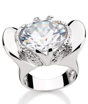 RHODIUM PLATED RING WITH ZIRCONIA