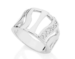 RHODIUM PLATED RING WITH ZIRCONIA