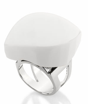 RHODIUM PLATED RING WITH STONE