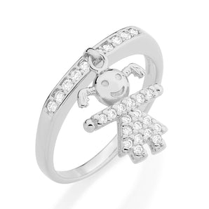 RHODIUM PLATED RING WITH ZIRCONIA