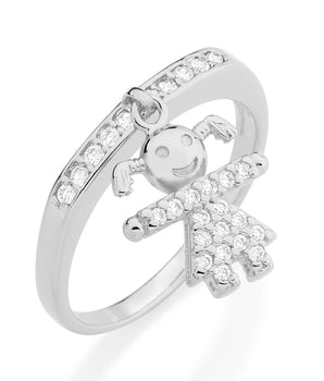 RHODIUM PLATED RING WITH ZIRCONIA