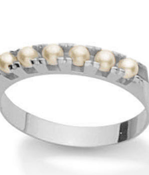 RHODIUM PLATED RING WITH PEARL