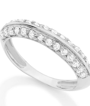 RHODIUM PLATED RING WITH ZIRCONIA