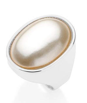RHODIUM PLATED RING WITH PEARL