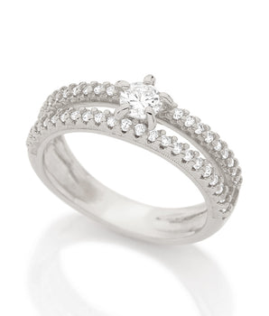 RHODIUM PLATED RING WITH ZIRCONIA
