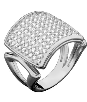 RHODIUM PLATED RING WITH ZIRCONIA