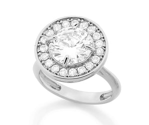 RHODIUM PLATED RING WITH ZIRCONIA