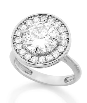 RHODIUM PLATED RING WITH ZIRCONIA