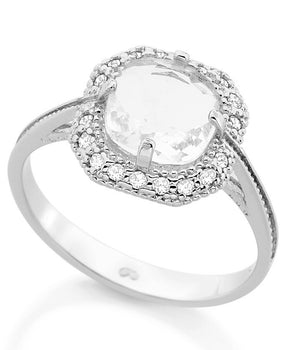 RHODIUM PLATED RING WITH CRYSTAL AND ZIRCONIA