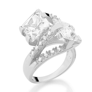RHODIUM PLATED RING WITH ZIRCONIA