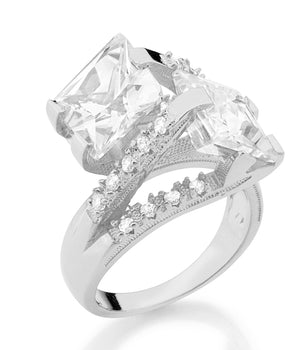 RHODIUM PLATED RING WITH ZIRCONIA