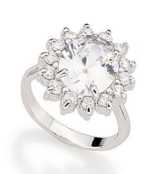RHODIUM PLATED RING WITH CRYSTAL AND ZIRCONIA