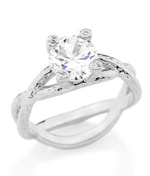 RHODIUM PLATED RING WITH ZIRCONIA