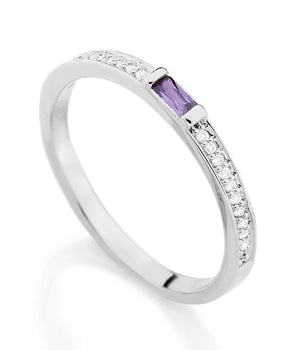 RHODIUM PLATED RING WITH CRYSTAL AND ZIRCONIA