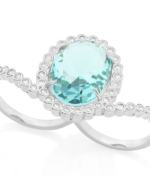 RHODIUM PLATED RING WITH CRYSTAL AND ZIRCONIA