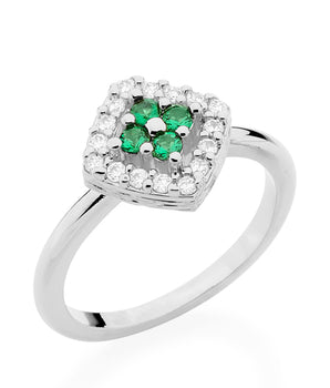 RHODIUM PLATED RING WITH ZIRCONIA