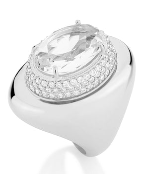 RHODIUM PLATED RING WITH CRYSTAL AND ZIRCONIA