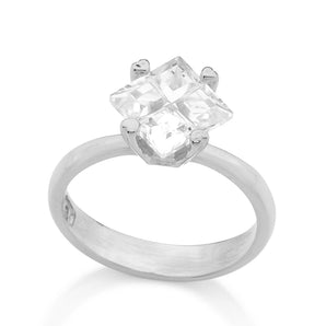 RHODIUM PLATED RING WITH ZIRCONIA