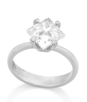 RHODIUM PLATED RING WITH ZIRCONIA