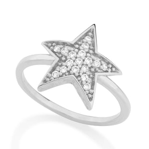 RHODIUM PLATED RING WITH ZIRCONIA