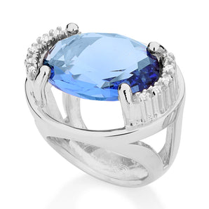 RHODIUM PLATED RING WITH CRYSTAL AND ZIRCONIA
