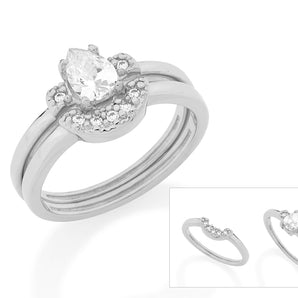 RHODIUM PLATED RING WITH ZIRCONIA