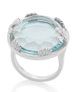 RHODIUM PLATED RING WITH CRYSTAL