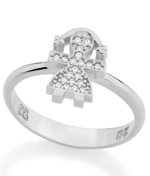 RHODIUM PLATED RING WITH ZIRCONIA
