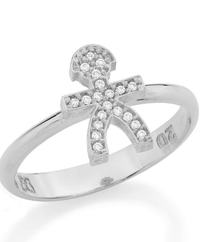 RHODIUM PLATED RING WITH ZIRCONIA