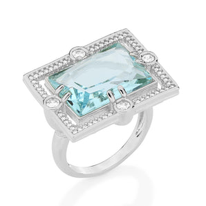 RHODIUM PLATED RING WITH CRYSTAL AND ZIRCONIA