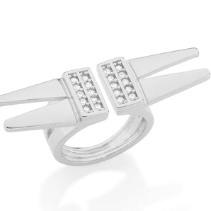 RHODIUM PLATED RING WITH ZIRCONIA