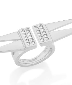 RHODIUM PLATED RING WITH ZIRCONIA