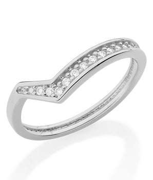 RHODIUM PLATED RING WITH ZIRCONIA