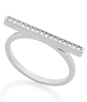RHODIUM PLATED RING WITH ZIRCONIA
