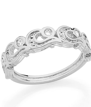 RHODIUM PLATED RING WITH ZIRCONIA