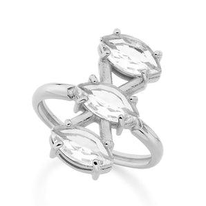 RHODIUM PLATED RING WITH CRYSTAL