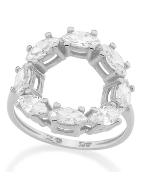 RHODIUM PLATED RING WITH ZIRCONIA