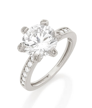 RHODIUM PLATED RING WITH ZIRCONIA