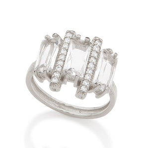 RHODIUM PLATED RING WITH CRISTALS AND ZIRCONIA