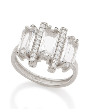 RHODIUM PLATED RING WITH CRISTALS AND ZIRCONIA