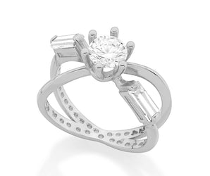 RHODIUM PLATED RING WITH CRISTALS AND ZIRCONIA