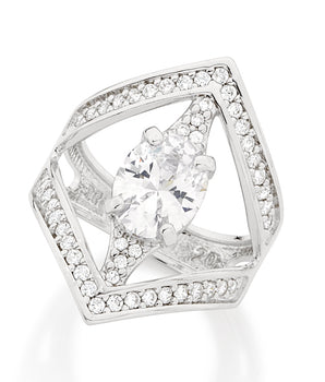 RHODIUM PLATED RING WITH CRISTALS AND ZIRCONIA