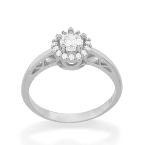 RHODIUM PLATED RING WITH ZIRCONIA