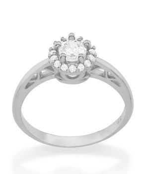 RHODIUM PLATED RING WITH ZIRCONIA