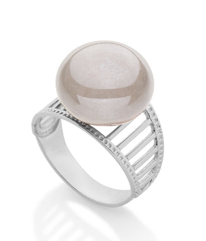 RHODIUM PLATED RING WITH PEARL