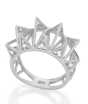 RHODIUM PLATED RING WITH ZIRCONIA